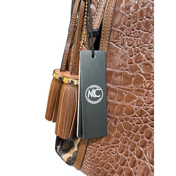MC Marc Chantal Hobo Croco-Embossed Kayden Brown Shoulder Bag With Tassel Accent - Picture 4 of 9